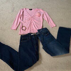 It's Our Time Sweater with Two Pair of Jeans and a bracelet  Valentines Day